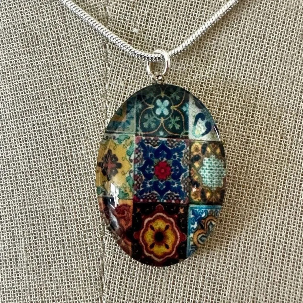Colorful Tile Mosaic Pendant Necklace bundle pictured offers
